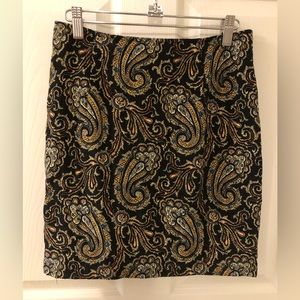 Quilted Mini Skirt in Black with Paisley Print /Lined (New!)